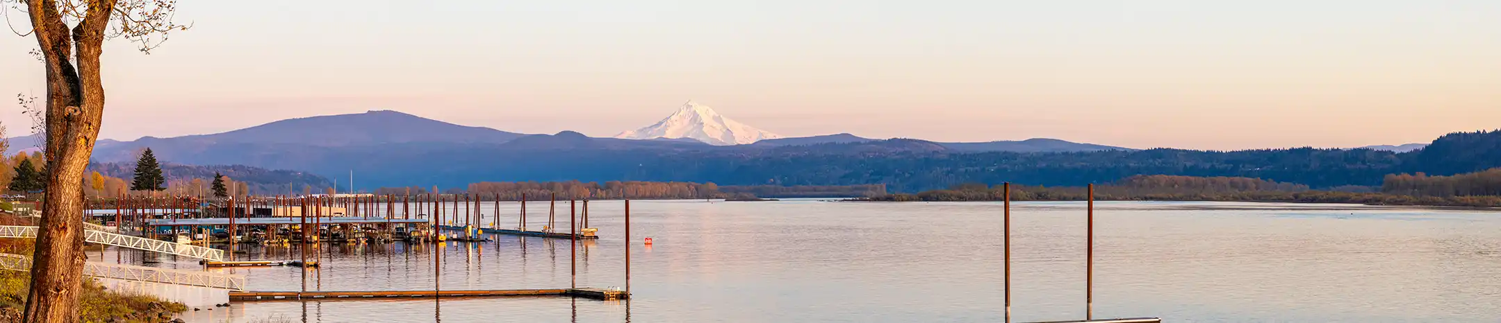 View of the Columbia River in Camas/Washougal area at sunset